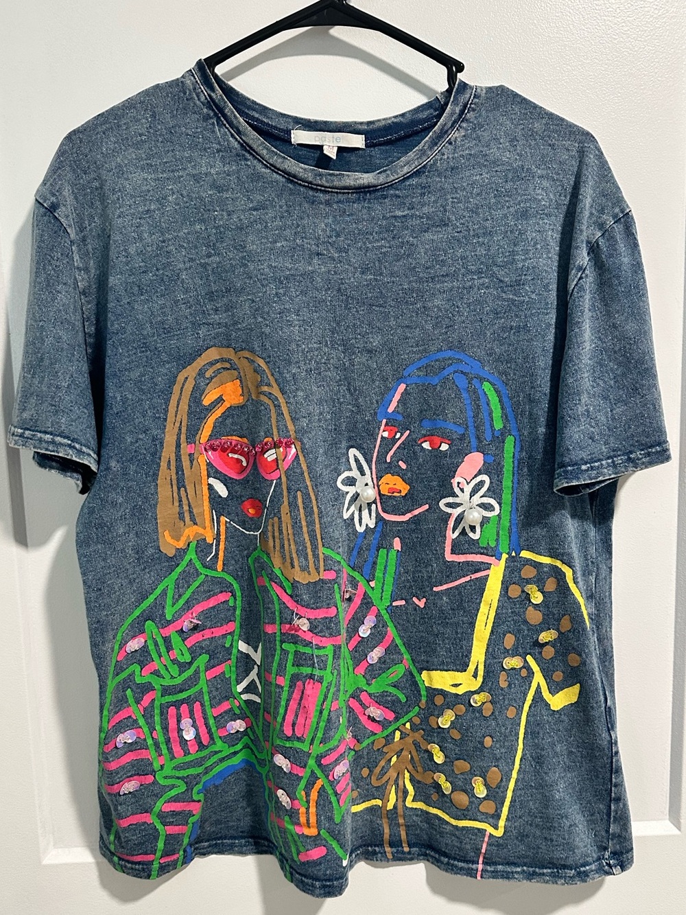 90s vintage Graphic Washed Tee with Colorful Pop-Art Portrait